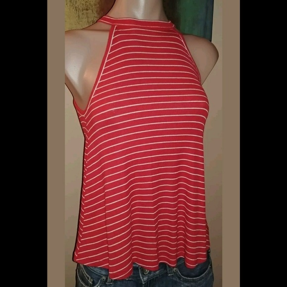 SO RED & WHITE STRIPED SOFT TIE HIGH NECK KEYHOLE - Picture 3 of 3